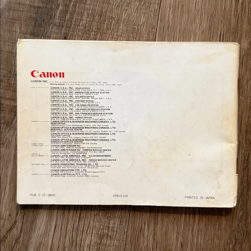 Vintage Canon AE-1 Program 35mm Instruction Manual